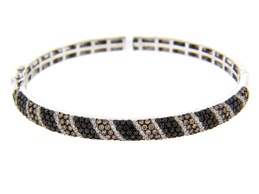 BLACK, BROWN & WHITE DIAMOND BANGLE, 14KW (R/N)