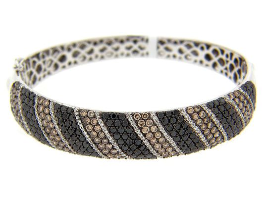 BLACK, BROWN & WHITE DIAMOND BANGLE, 18KW (R/N)