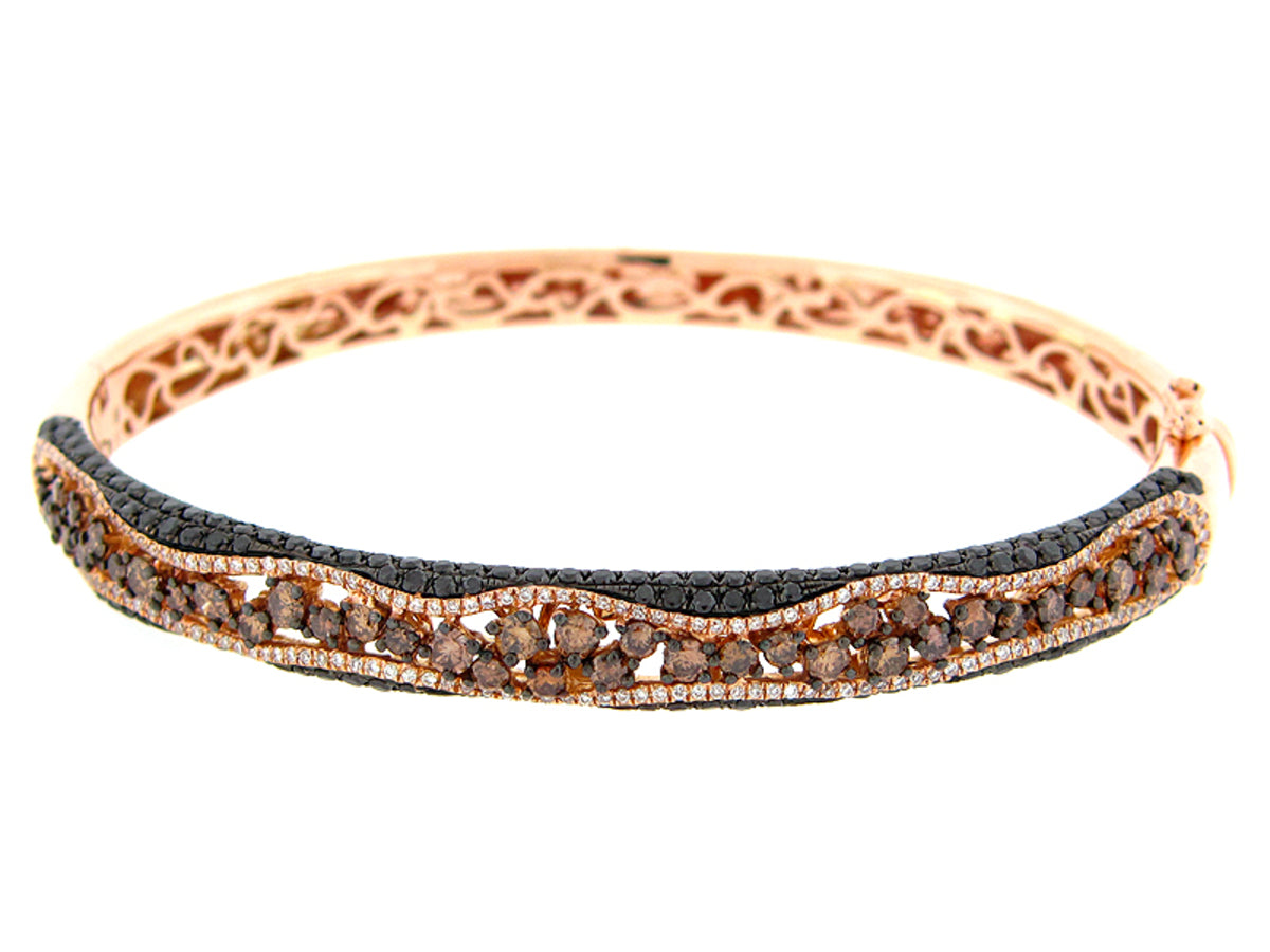 BLACK, BROWN & WHITE DIAMOND BANGLE, 18KR (R/N)