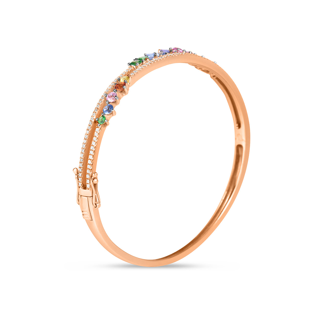 Rainbow Sapphire & Diamond Cluster Bangle
