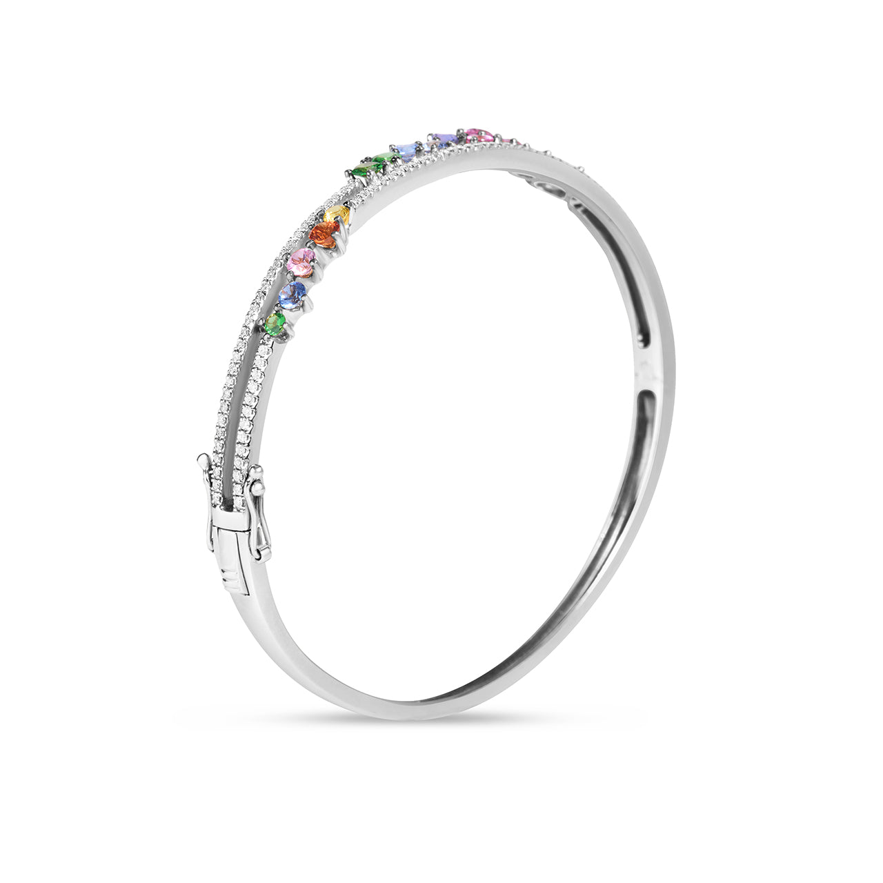 Rainbow Sapphire & Diamond Cluster Bangle