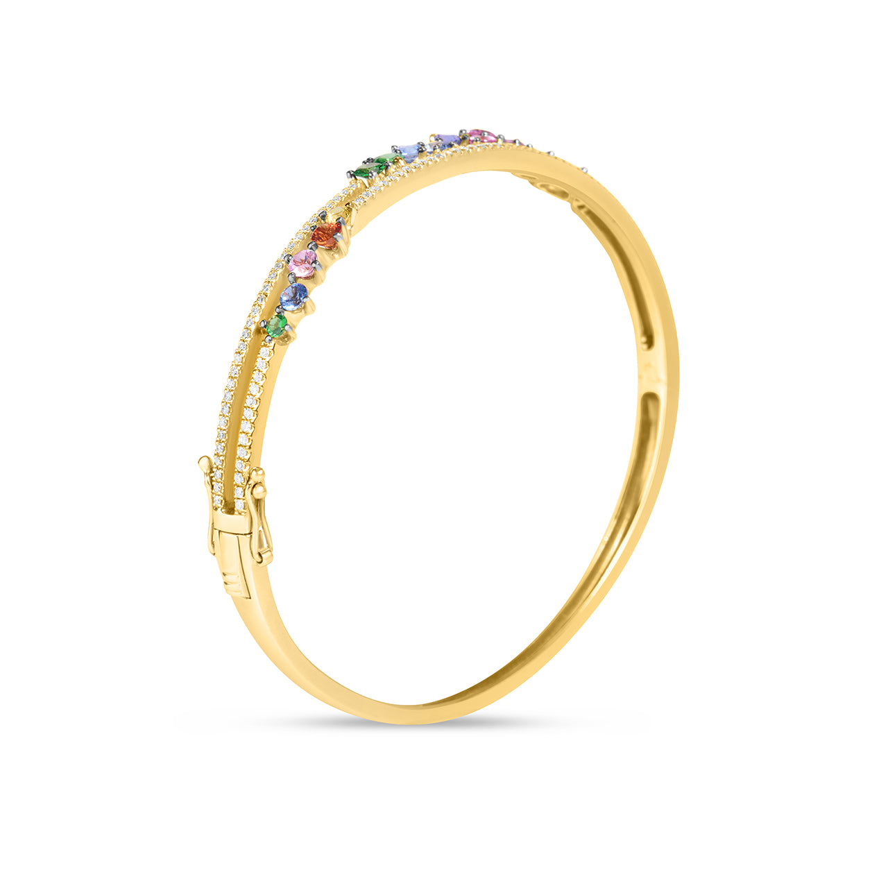 Rainbow Sapphire & Diamond Cluster Bangle