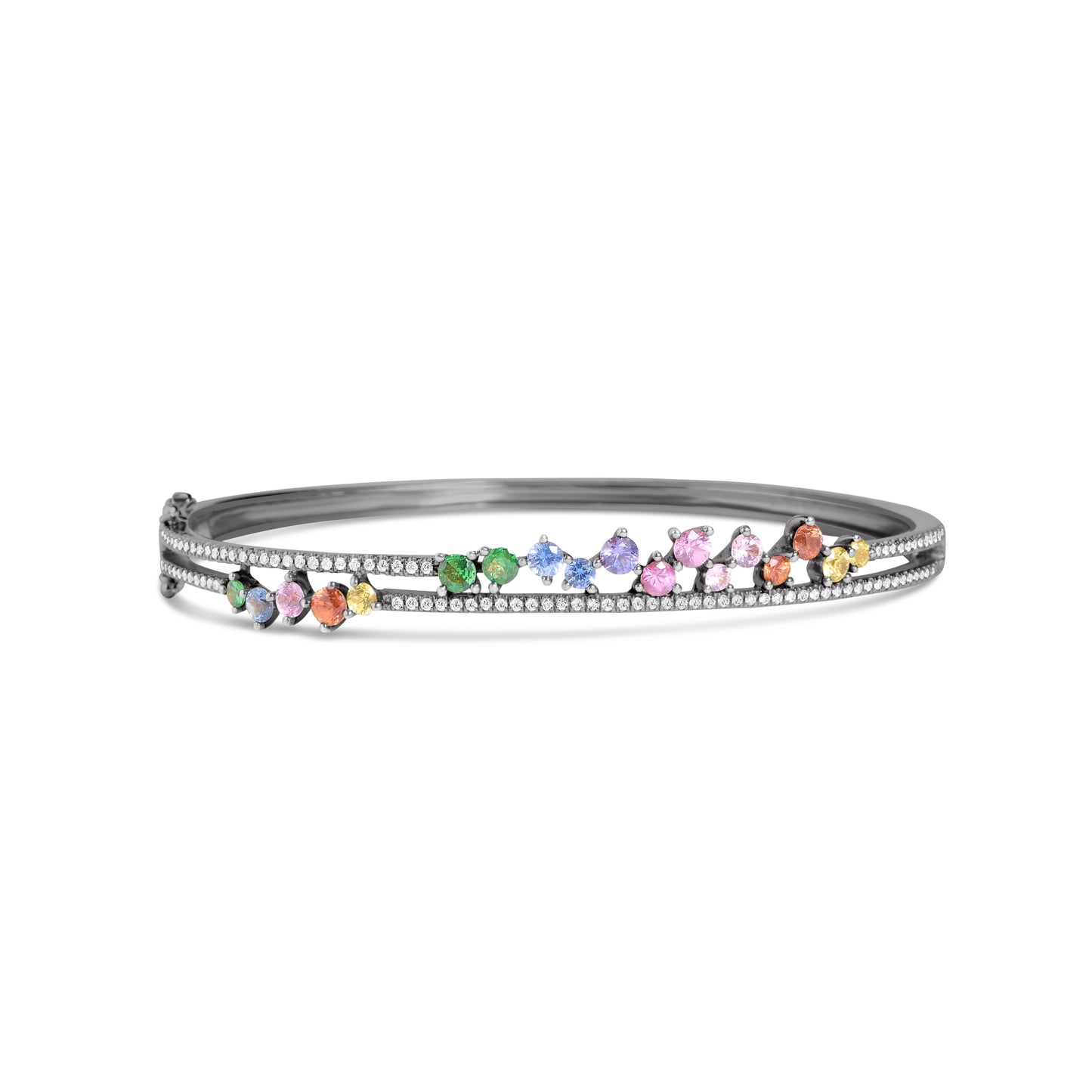 Rainbow Sapphire & Diamond Cluster Bangle