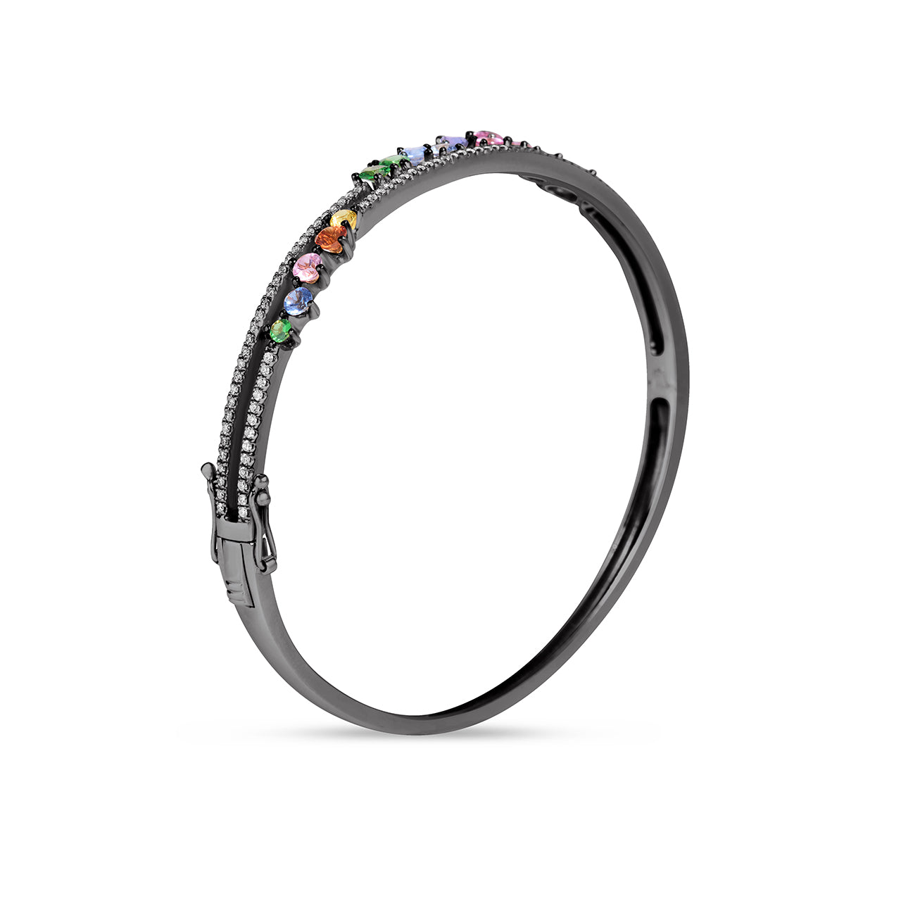 Rainbow Sapphire & Diamond Cluster Bangle