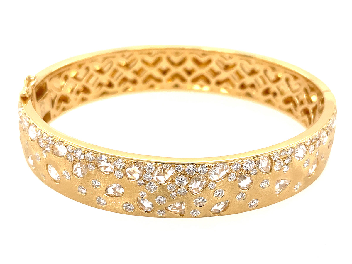 ROSE CUT DIAMOND FLUSH SET BANGLE, 11.8 MM, SATIN FINISH, 18KY (N)