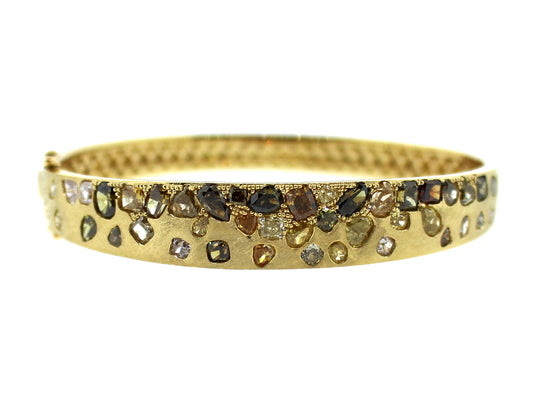 NATURAL FANCY COLOR DIAMOND FLUSH SET BANGLE, SATIN FINISH, 18KY (N)