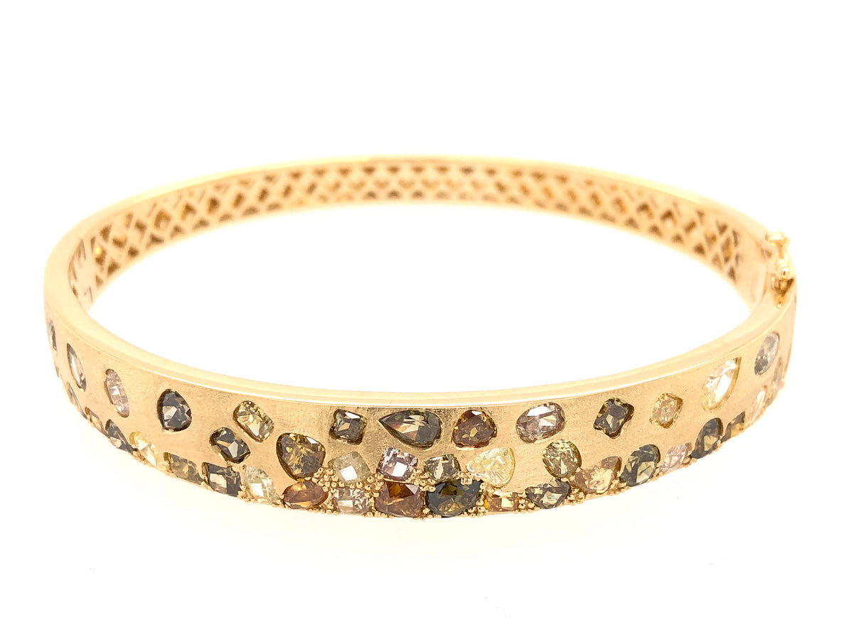 NATURAL FANCY COLOR DIAMOND FLUSH SET BANGLE, SATIN FINISH, 18KY (N)