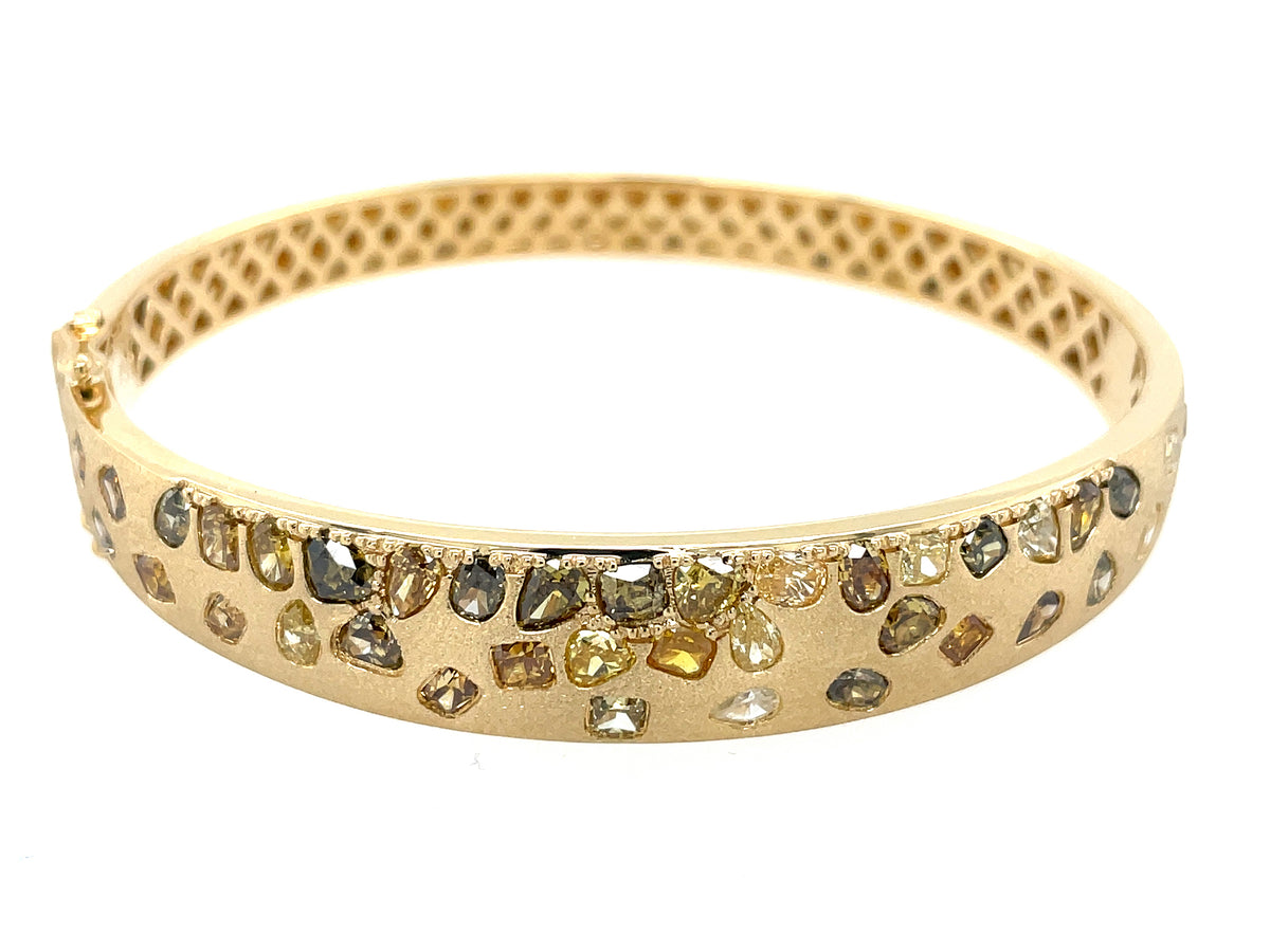 NATURAL FANCY COLOR DIAMOND FLUSH SET BANGLE, SATIN FINISH, 18KY (N)
