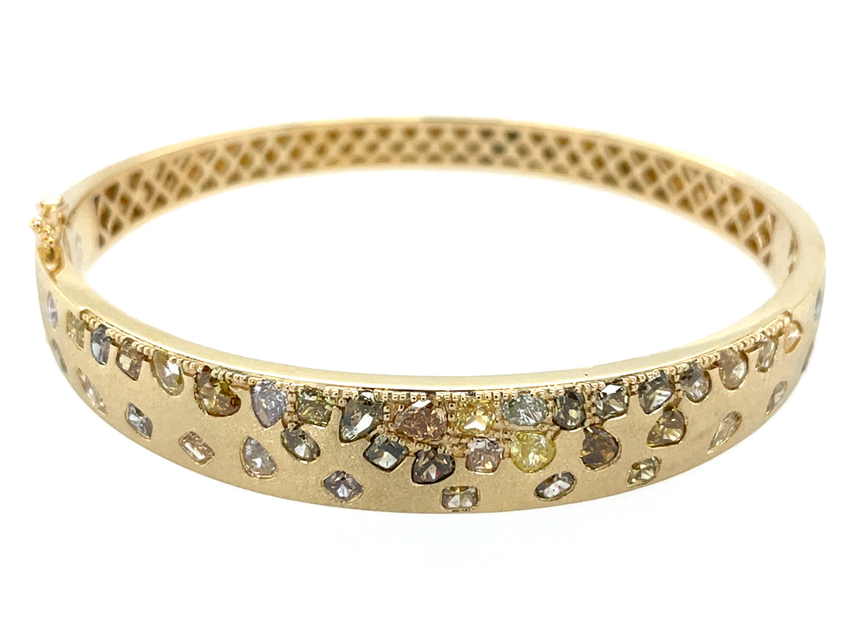 Natural Fancy Color Diamond Flush Set Bangle, Satin Finish, 18ky (N)