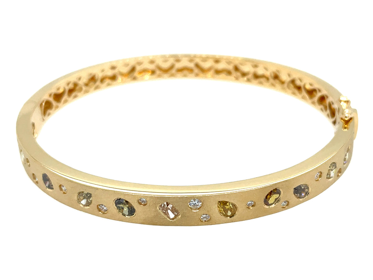 Natural Fancy Color Diamond Flush Set Bangle, Satin Finish, 18ky (N)