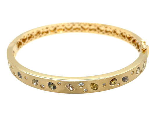 Natural Fancy Color Diamond Flush Set Bangle, Satin Finish, 18ky (N)