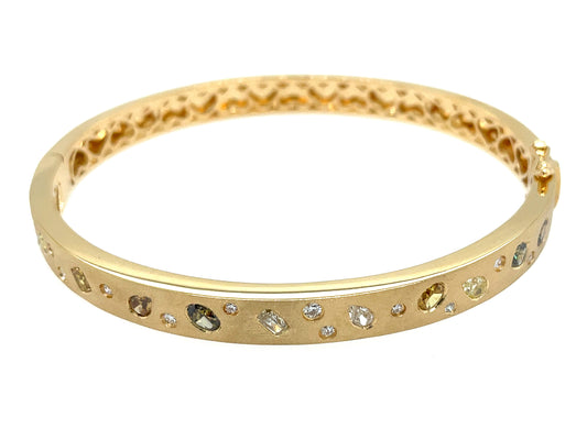 NATURAL FANCY COLOR DIAMOND FLUSH SET BANGLE, SATIN FINISH