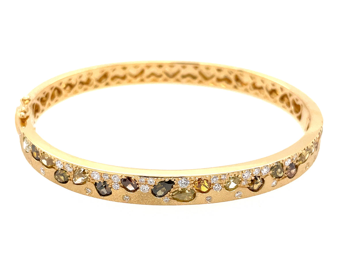 NATURAL FANCY COLOR DIAMOND & DIAMOND BANGLE, SATIN FINISH, 18KY (N)