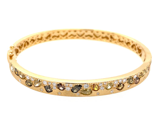 NATURAL FANCY COLOR DIAMOND & DIAMOND BANGLE, SATIN FINISH, 18KY (N)