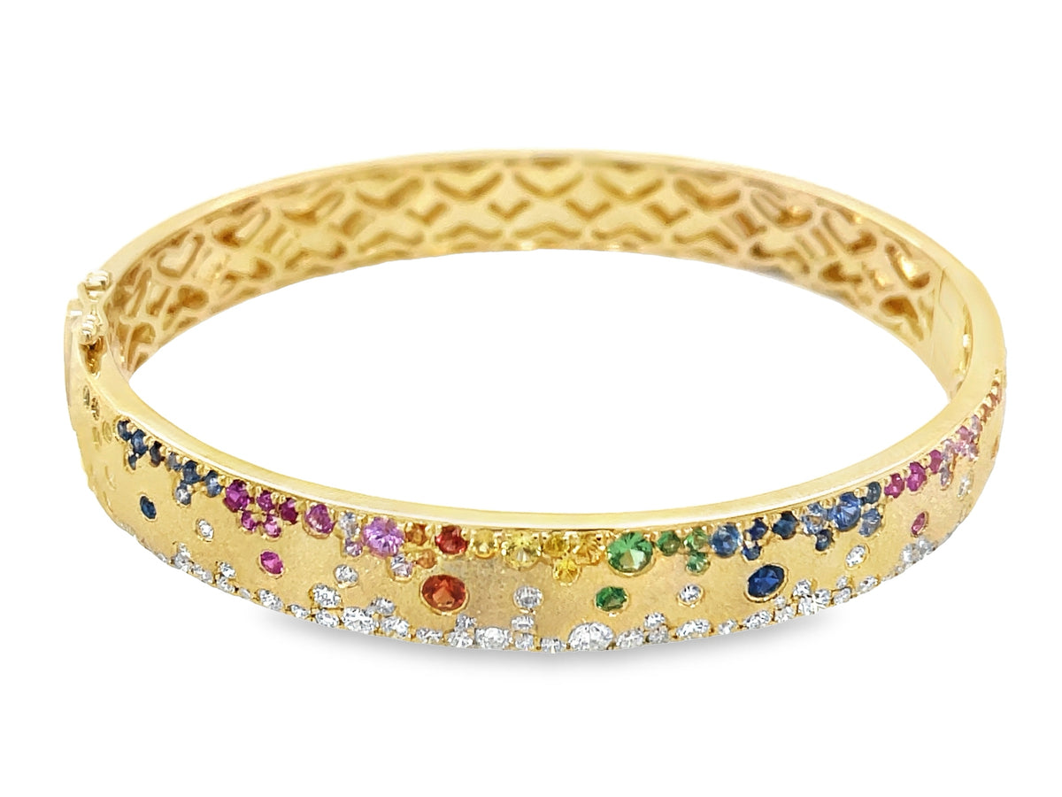 RAINBOW SAPPHIRE, RUBY, TSAVORITE & DIAMOND CONFETTI BANGLE, 8.8MM, SATIN FINISH