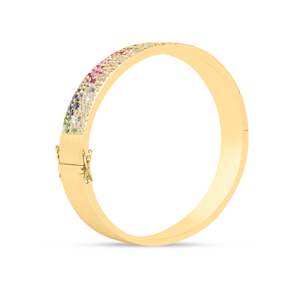 Rainbow Sapphire & Diamond Pave Confetti Wide Bangle