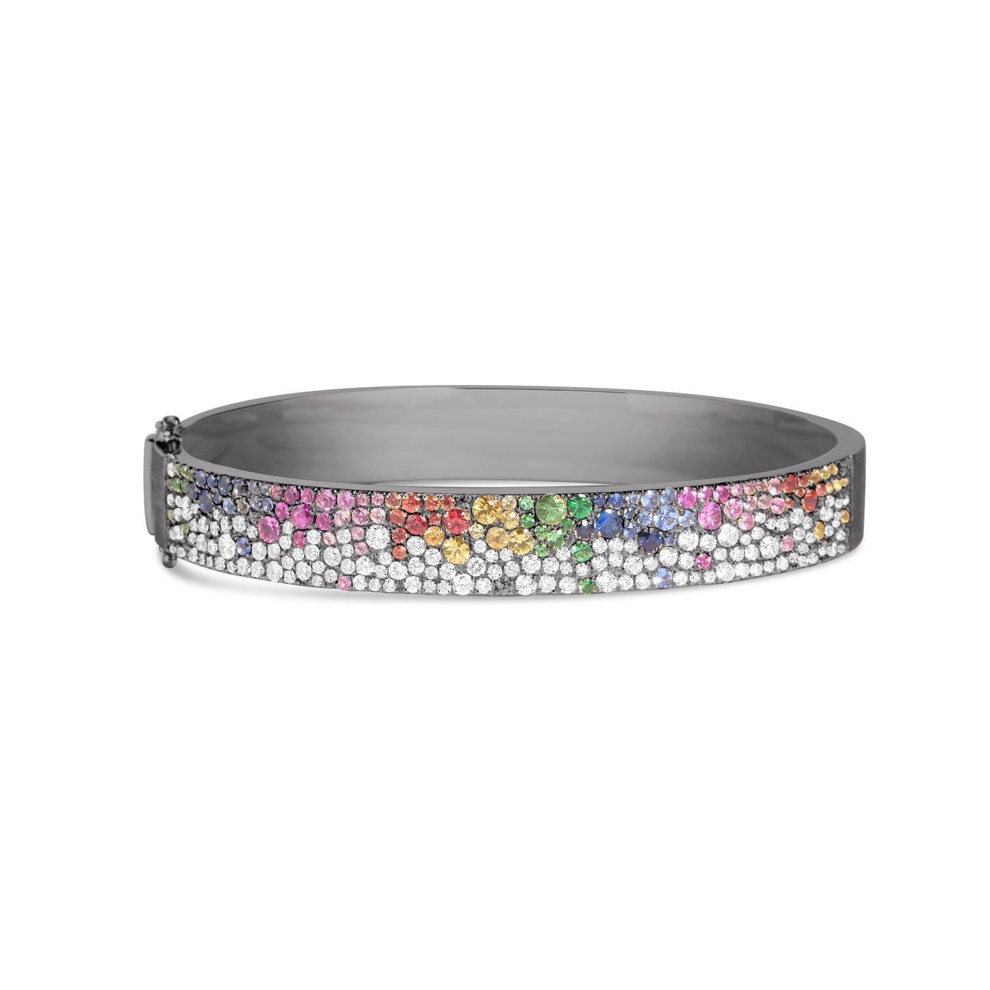 Rainbow Sapphire & Diamond Pave Confetti Wide Bangle