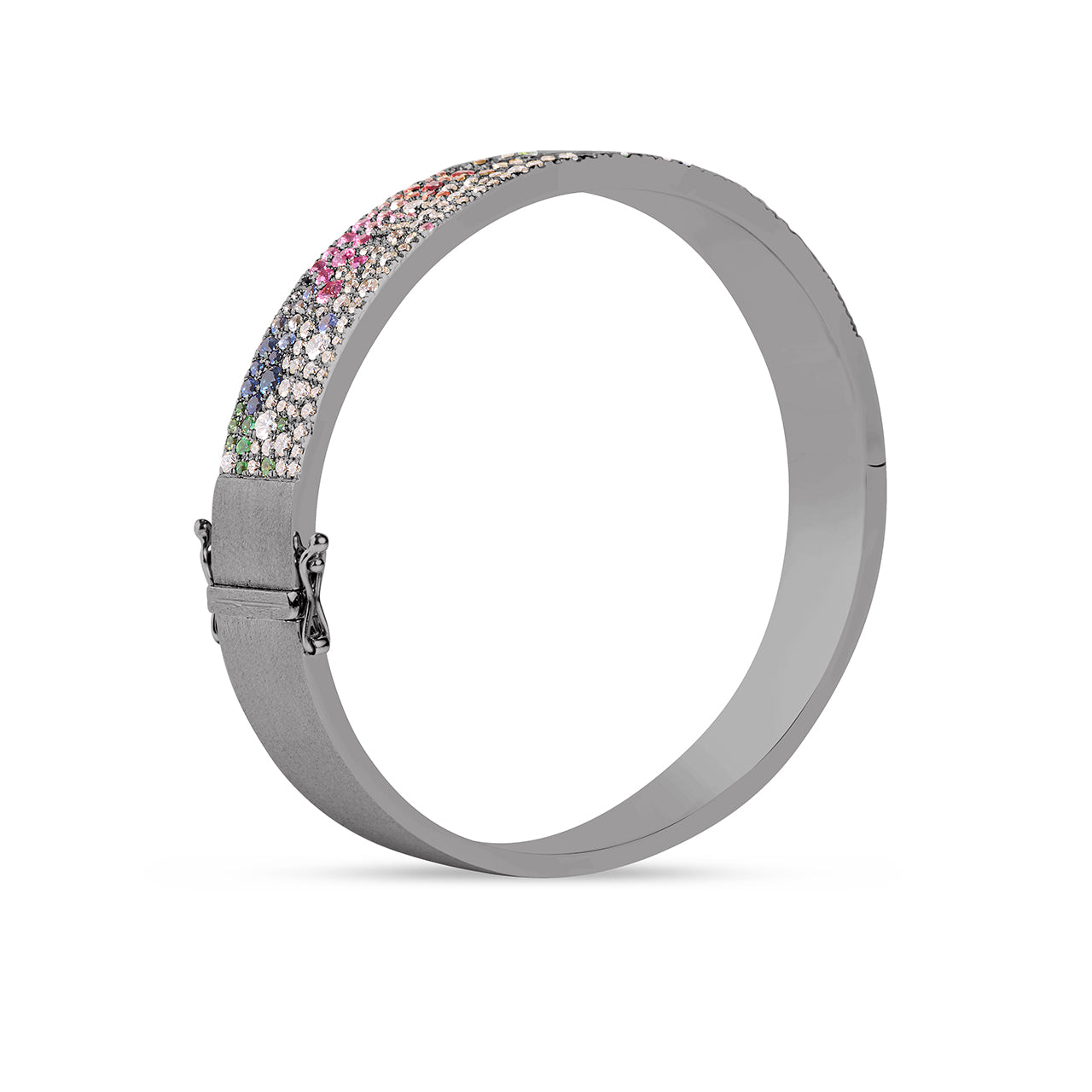 Rainbow Sapphire & Diamond Pave Confetti Wide Bangle