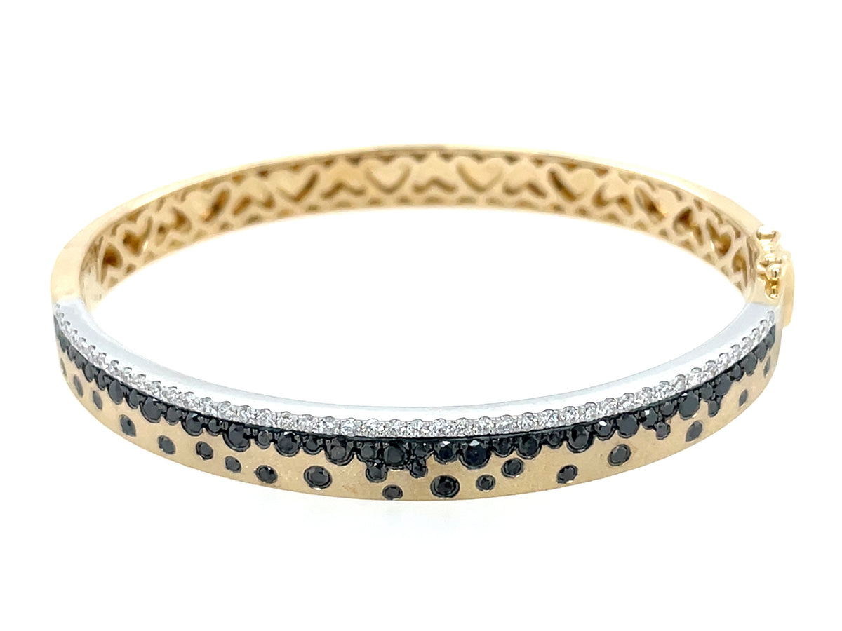 Black White Diamond Edge Confetti Bangle, 7mm, Satin Finish