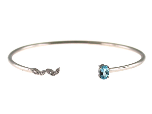 BLUE TOPAZ & DIAMOND BANGLE, 14KW (R)