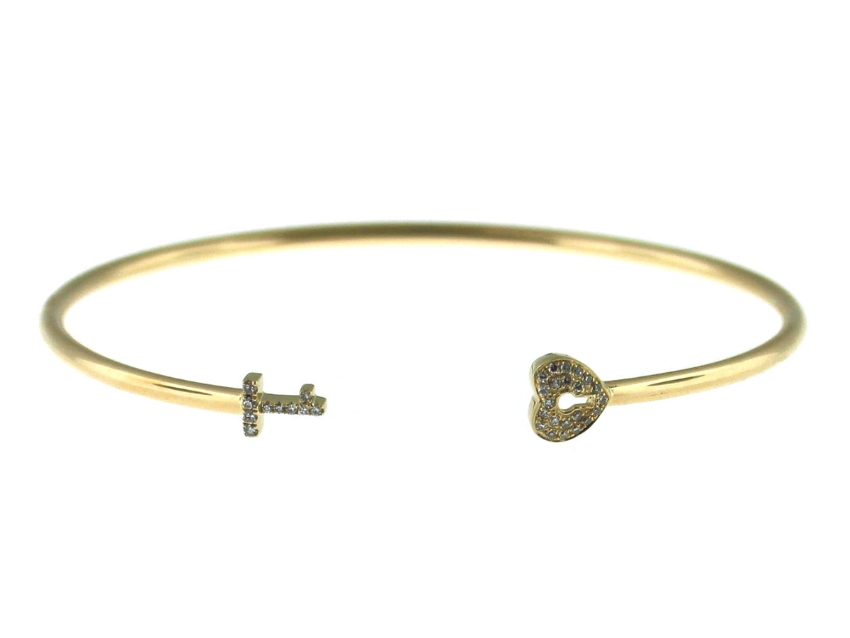 DIAMOND KEY & HEART BANGLE, 14KY (N)