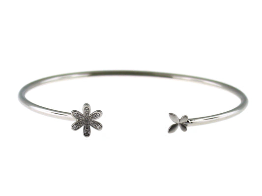 DIAMOND FLOWER BUTTERFLY BANGLE, 14KW (N)