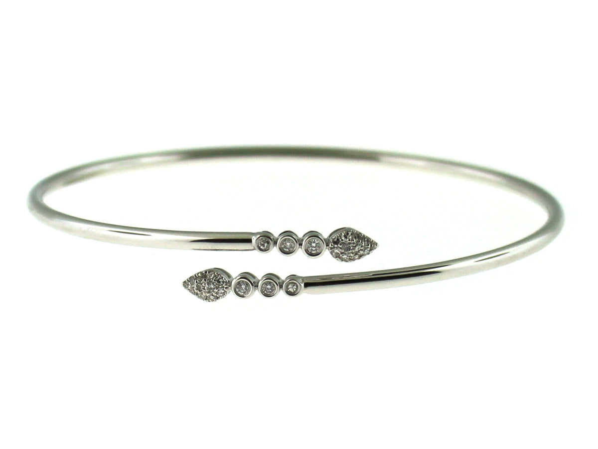 DIAMOND TEAR DROP & BEZEL BANGLE, 14KW (N)
