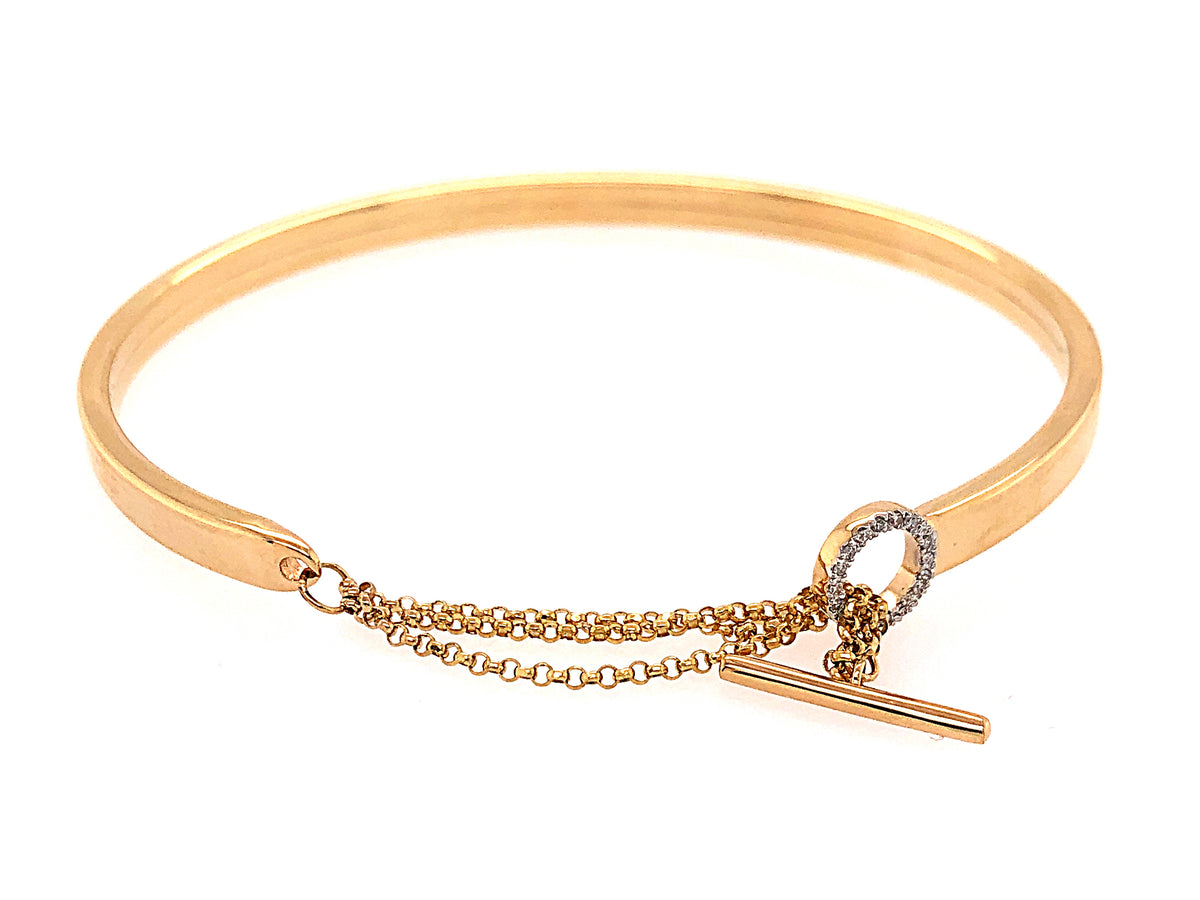 DIAMOND T BAR BANGLE, HIGH POLISH, 14KY (N)