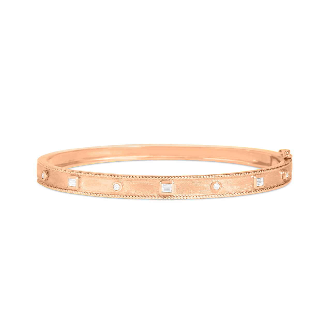 Diamond Baguette & Round Modern Etruscan Bangle