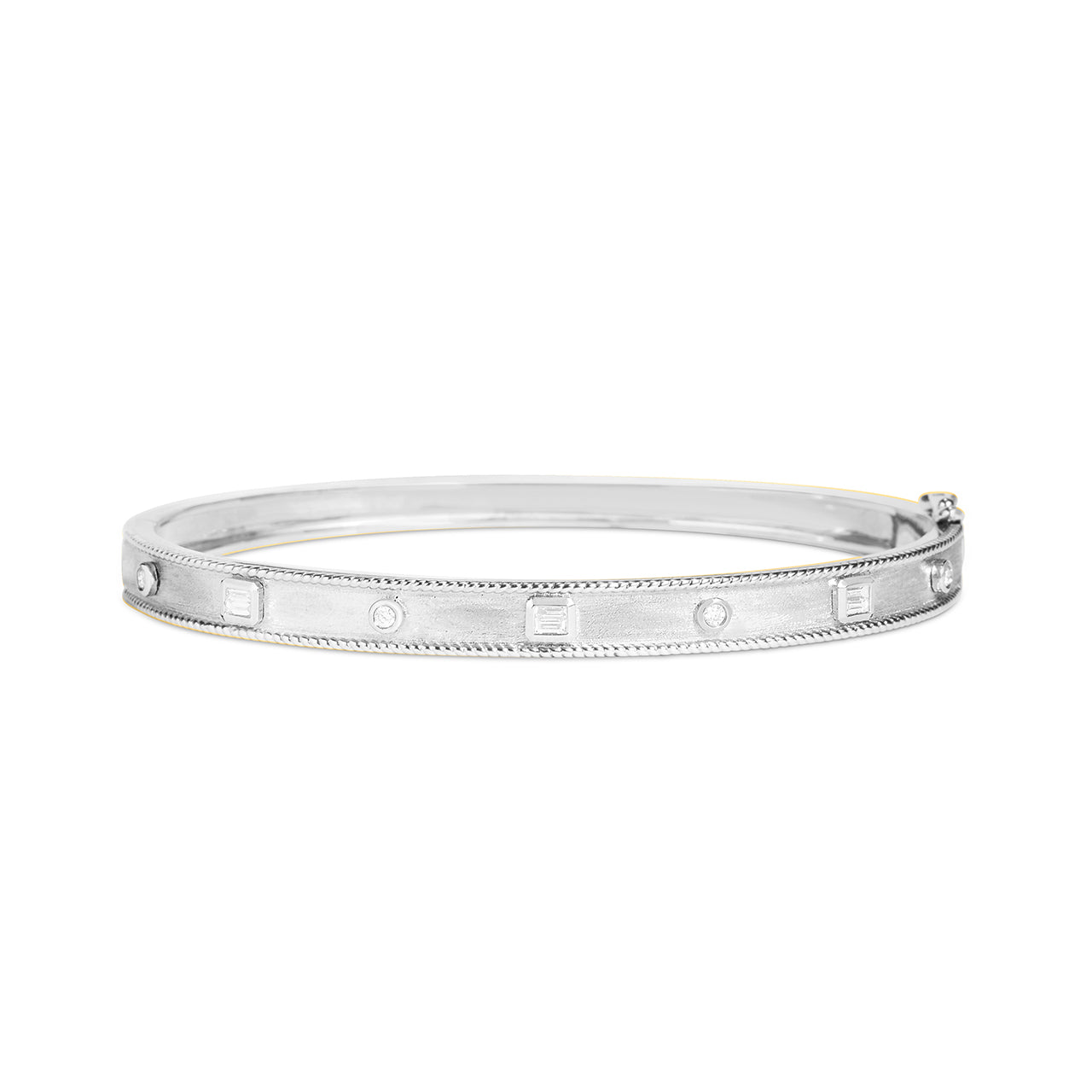 Diamond Baguette & Round Modern Etruscan Bangle