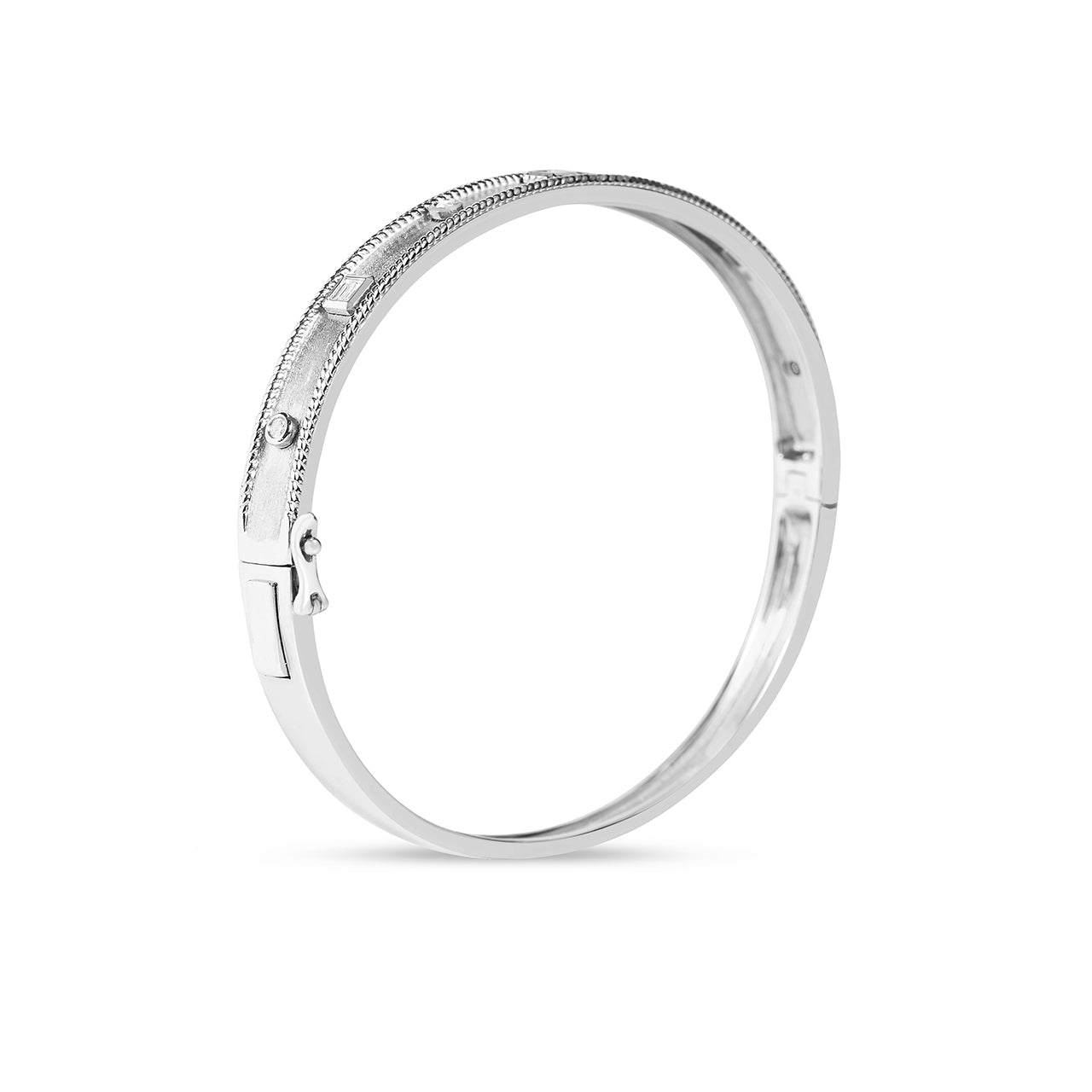 Diamond Baguette & Round Modern Etruscan Bangle