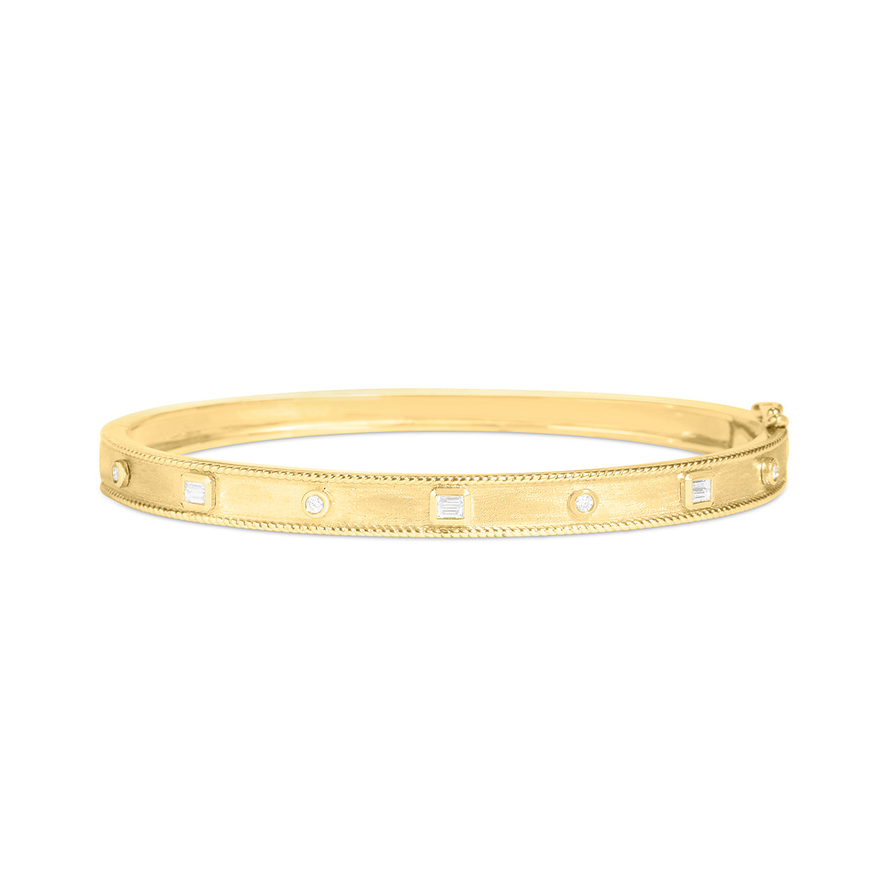 Diamond Baguette & Round Modern Etruscan Bangle