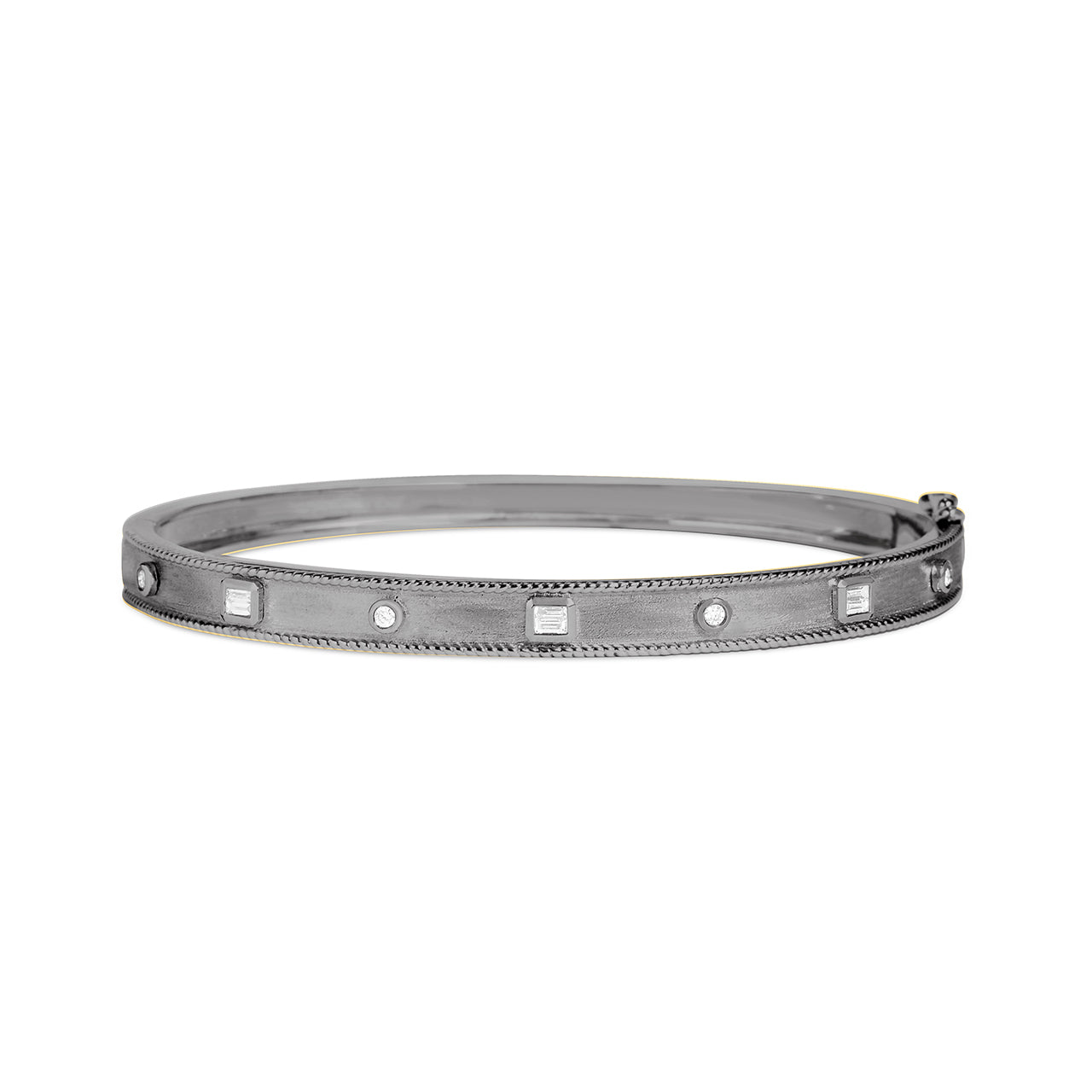 Diamond Baguette & Round Modern Etruscan Bangle
