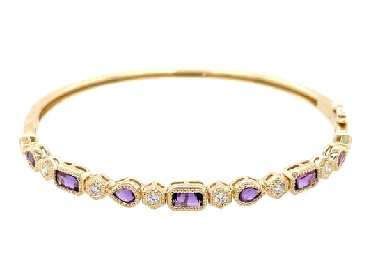Amethyst Diamond Alternating Bangle