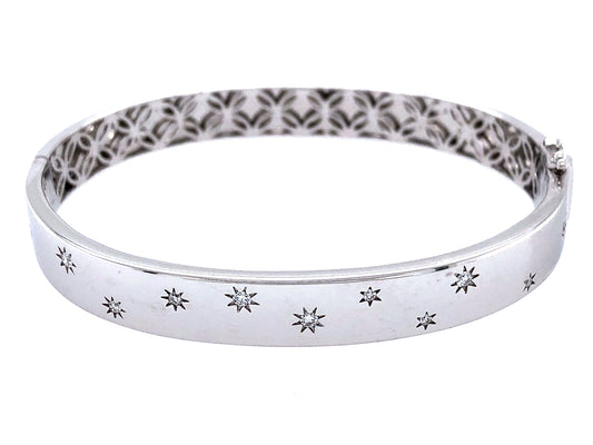 DIAMOND SCATTER STARS FLUSH SET BANGLE, 14KW (N)