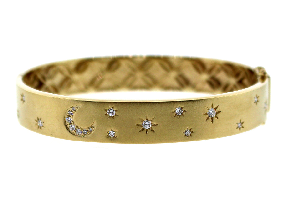 DIAMOND STARS & MOON FLUSH SET BANGLE, SATIN FINISH, 14KY (N)