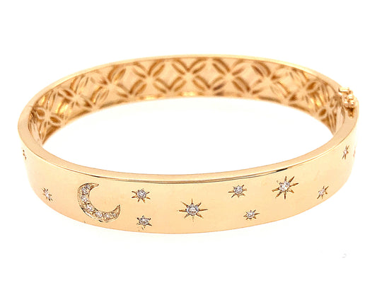 DIAMOND STARS & MOON FLUSH SET BANGLE, 14KY (N)