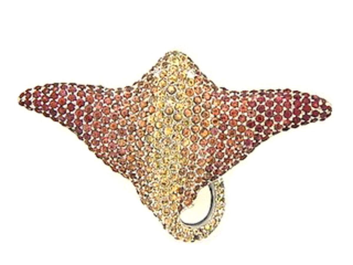 ORANGE SAPPHIRE & DIAMOND STINGRAY BROOCH