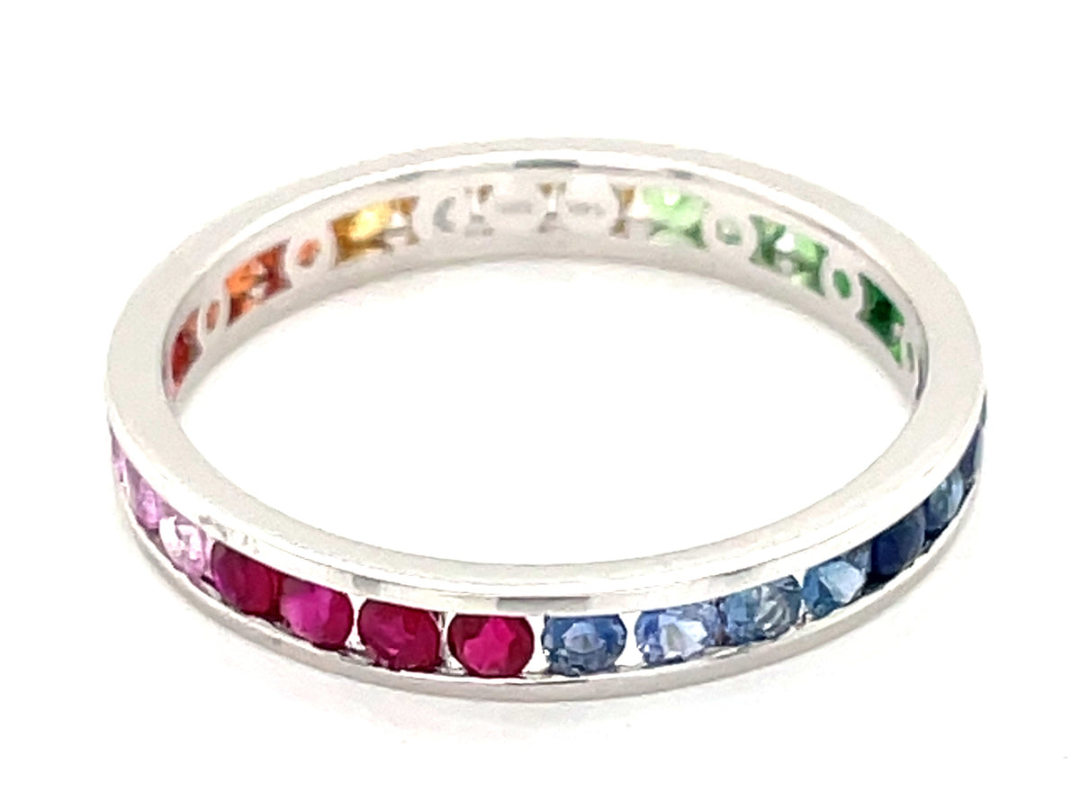 RAINBOW SAPPHIRE & TSAVORITE ETERNITY CHANNEL RING, SIZE 8