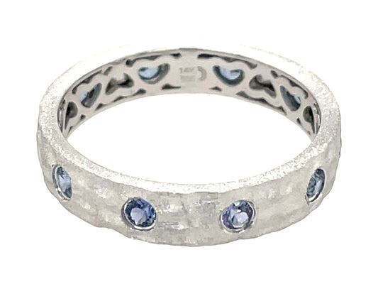 BLUE SAPPHIRE HAMMERED ETERNITY BAND, SATIN FINISH