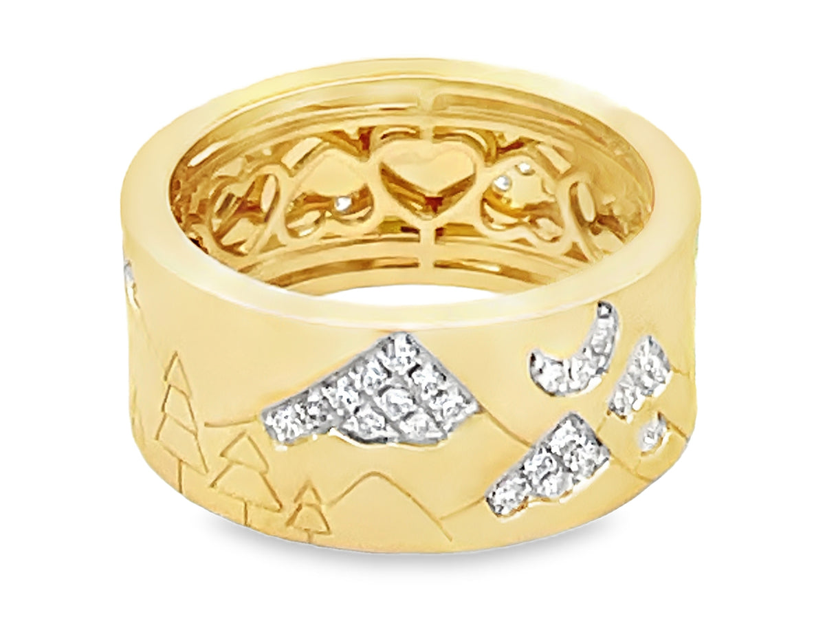 DIAMOND MOON & MOUNTAINS ETERNITY CIGAR BAND, 9MM, SATIN FINISH