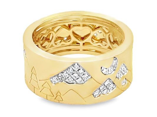 DIAMOND MOON & MOUNTAINS ETERNITY CIGAR BAND, 9MM, SATIN FINISH