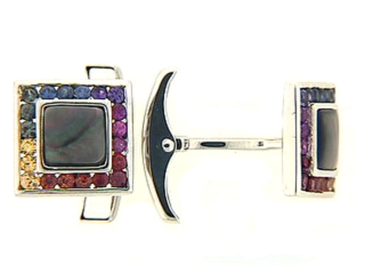 BLACK MOTHER OF PEARL-RAINBOW SAPPHIRE CUFF LINKS