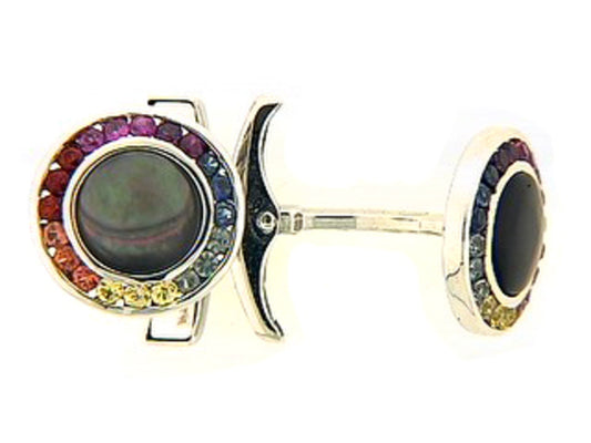 BLACK MOTHER OF PEARL-RAINBOW SAPPHIRE CUFF LINKS