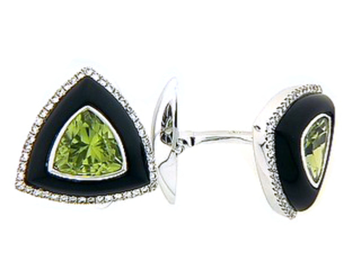 PERIDOT, BLACK ONYX & DIAMOND CUFF LINKS