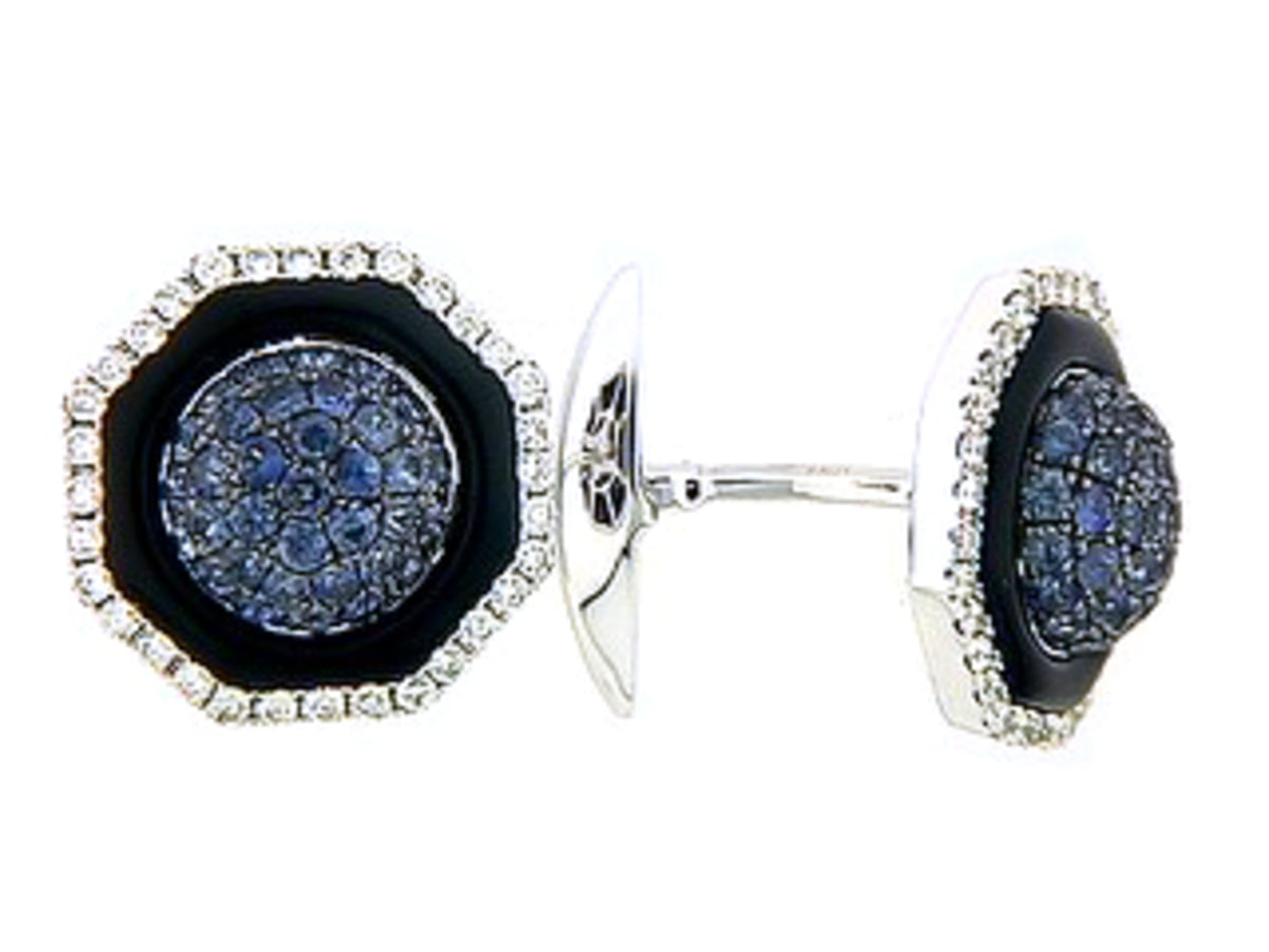 SAPPHIRE, BLACK ONYX & DIAMOND CUFF LINKS