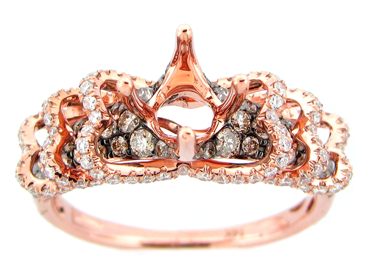SEMI MOUNT BROWN & WHITE DIAMOND RING, 14KR (N)