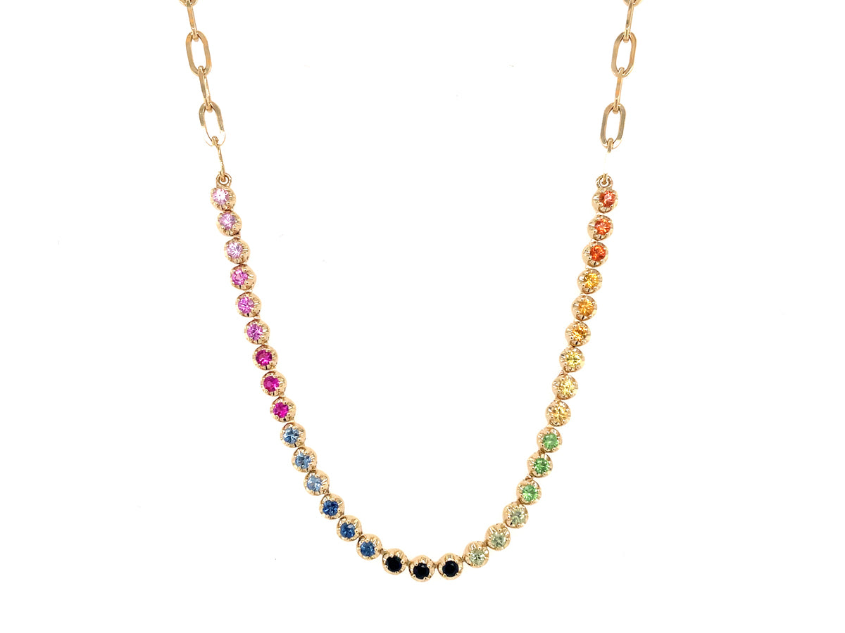 RAINBOW SAPPHIRE & TSAVORITE NECKLACE, 16" PAPERCLIP CHAIN