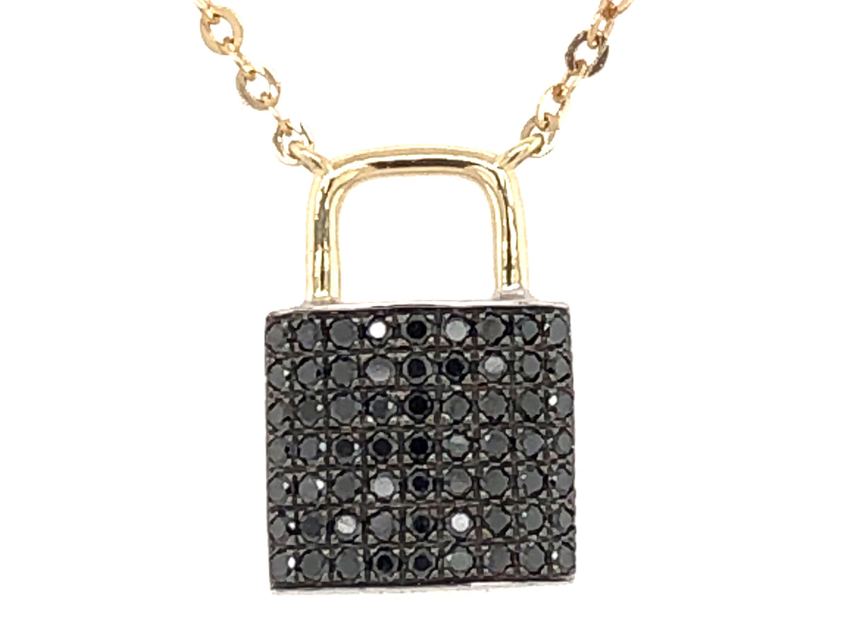 BLACK DIAMOND PADLOCK PENDANT NECKLACE, 18" BOLO CHAIN