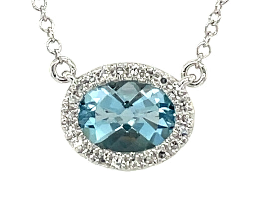 AQUAMARINE & DIAMOND OVAL PENDANT NECKLACE